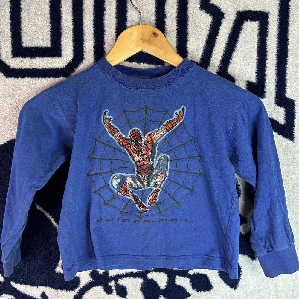 Vintage Spiderman Blue Long Sleeve Tee Youth Size 5 Y2K